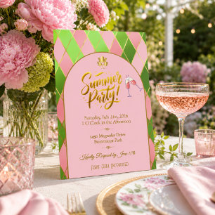 Invitation Carton d'invitation chic rose vert pour soirée d'é