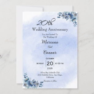 Invitation Carton d'invitation classique bleu floral pour mar