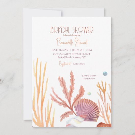 Invitation Carton d'invitation Coquillages des mers corallien (Devant)