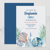 Invitation Carton d'invitation Coquillages en bleu (Devant / Derrière)