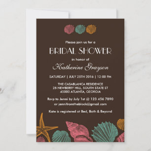 Invitation Carton d'invitation Coquillages Marron pour Mariag
