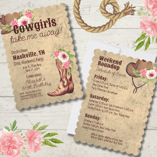 Invitation Carton d'invitation Cowgirl Fleurs roses rustiques