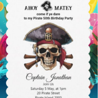 Invitation Carton d'invitation Crâne de Pirate de Fête