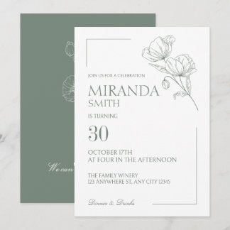 Invitation Carton d'invitation d'anniversaire à fleurs vert s