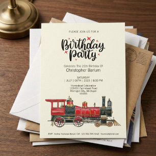 Invitation Carton d'invitation d'anniversaire à locomotive à 