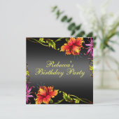 Invitation Carton d'invitation d'anniversaire à motif de fleu (Debout devant)