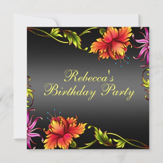 Invitation Carton d'invitation d'anniversaire à motif de fleu (Devant)
