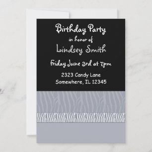 Invitation Carton d'invitation d'anniversaire à motif zèbre g