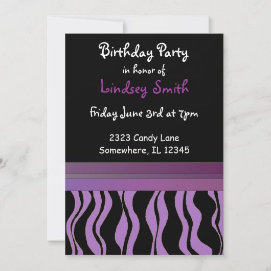 Invitation Carton d'invitation d'anniversaire à motif zèbre v (Devant)