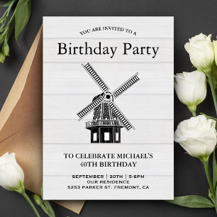 Invitation Carton d'invitation d'anniversaire à moulin à vent
