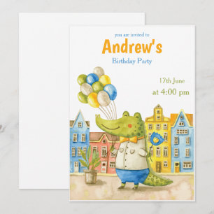 Invitation Carton d'invitation d'anniversaire Alligator aquar