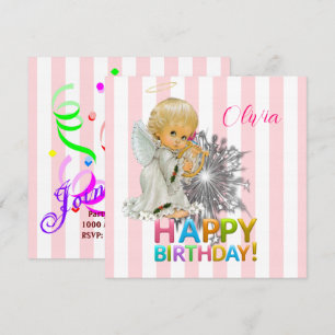 Invitation Carton d'invitation d'anniversaire Ange Rose