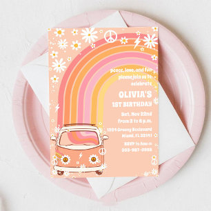 Invitation Carton d'invitation d'anniversaire Arc-en-ciel Rét