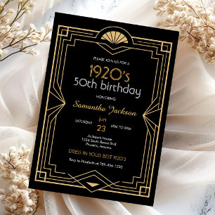 Invitation Carton d'invitation d'anniversaire Art Déco noir e