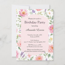 Carton d'invitation d'anniversaire au jardin de ro