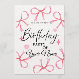 Invitation Carton d'invitation d'anniversaire au ruban rose é