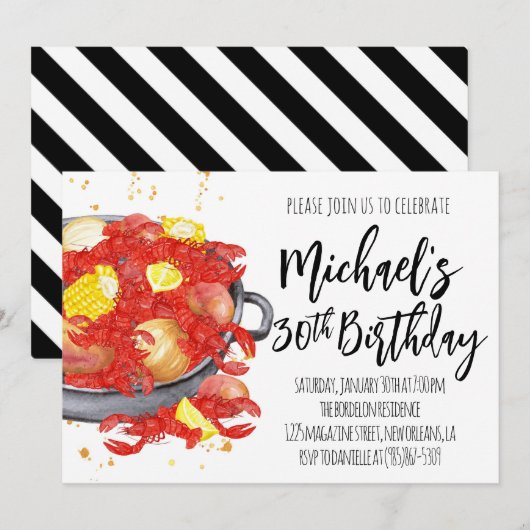 Invitation Carton d'invitation d'anniversaire aux écrevisses (Devant / Derrière)