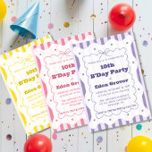 Invitation Carton d'invitation d'anniversaire aux rayures jau