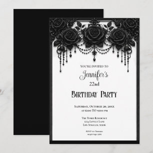 Invitation Carton d'invitation d'anniversaire aux roses noire