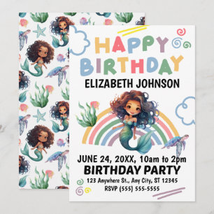 Invitation Carton d'invitation d'anniversaire Black Mermaid s