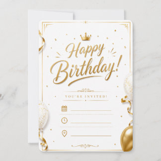Invitation Carton d'invitation d'anniversaire blanc et or élé