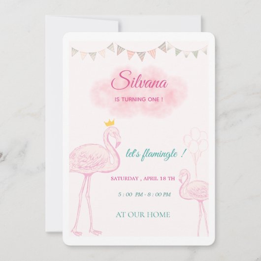 Invitation Carton d'invitation d'anniversaire Boho Flamingo, (Devant)