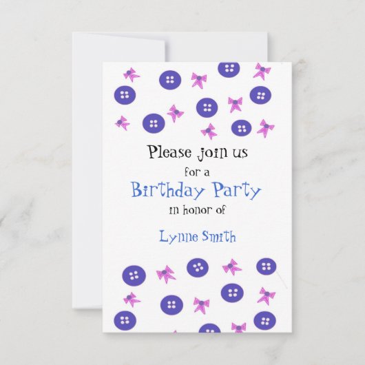 Invitation Carton d'invitation d'anniversaire Boutons et Ruba (Devant)