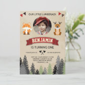 Invitation Carton d'invitation d'anniversaire bûcheron Animau (Debout devant)