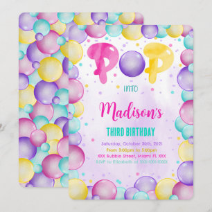 Invitation Carton d'invitation d'anniversaire bulles modifiab