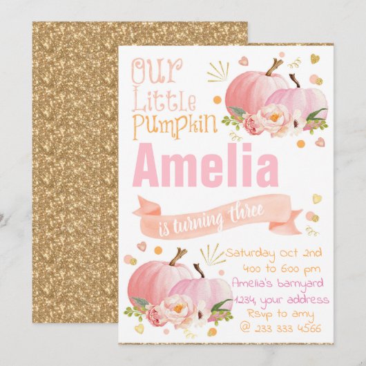 Invitation Carton d'invitation d'anniversaire citrouille Invi (Devant / Derrière)