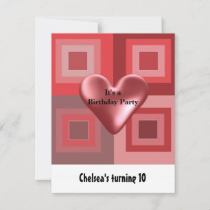 Invitation Carton d'invitation d'anniversaire Cœur Rouge Gonf