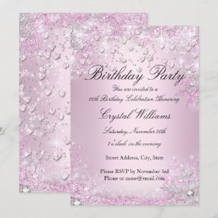 Invitation Carton d'invitation d'anniversaire coeurs scintill