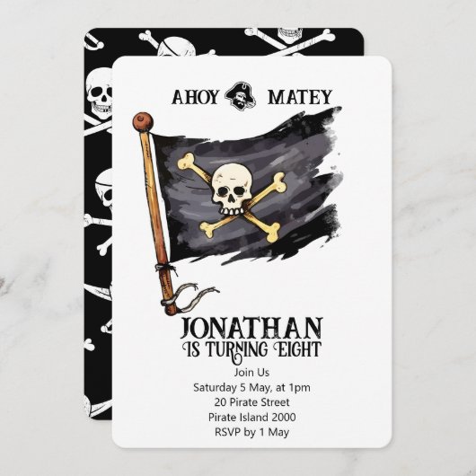 Invitation Carton d'invitation d'anniversaire Crâne de bateau (Devant / Derrière)