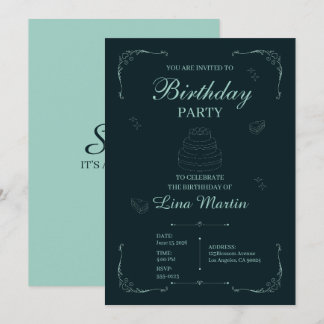 Invitation Carton d'invitation d'anniversaire Dark Sage