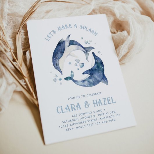 Invitation Carton d'invitation d'anniversaire dauphin à peint