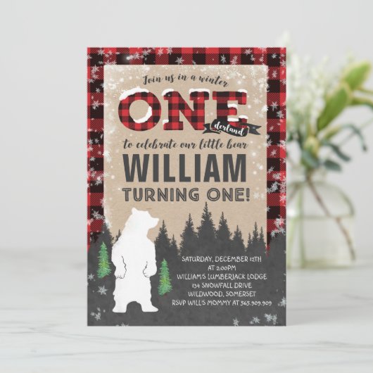 Invitation Carton d'invitation d'anniversaire de bûcheron Hiv (Debout devant)