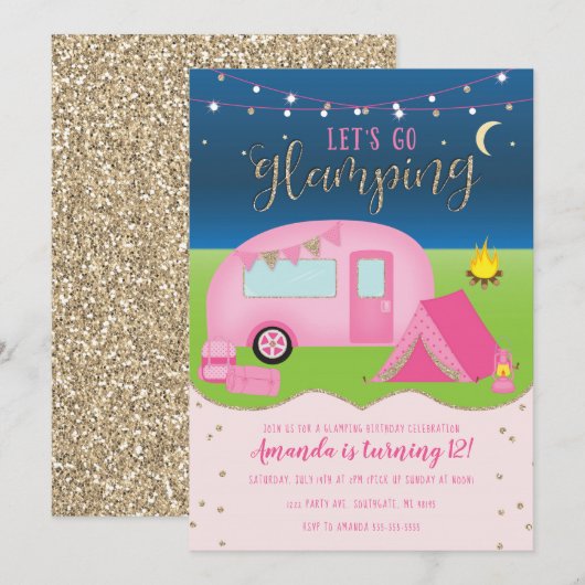 Invitation Carton d'invitation d'anniversaire de camping pour (Devant / Derrière)