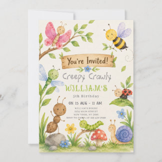 Invitation Carton d'invitation d'anniversaire de creepy crawl
