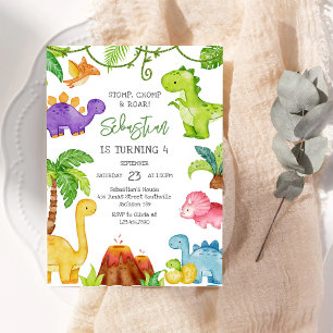 Invitation Carton d'invitation d'anniversaire de dinosaure St