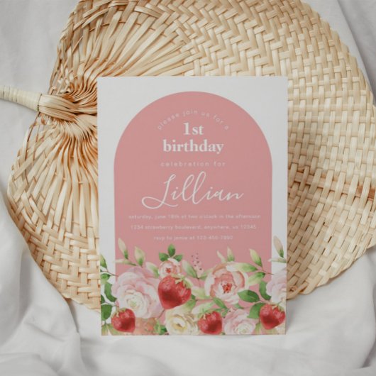 Invitation Carton d'invitation d'anniversaire de fille Fraise