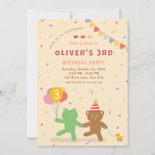 Invitation Carton d'invitation d'anniversaire de grenouille e (Devant)