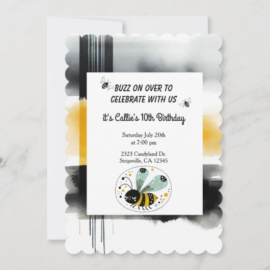 Invitation Carton d'invitation d'anniversaire de l'abeille fa (Devant)