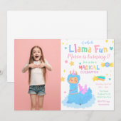 Invitation Carton d'invitation d'anniversaire de lama Llamaco (Devant / Derrière)