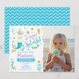 Invitation Carton d'invitation d'anniversaire de licorne sirè