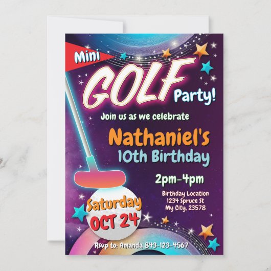 Invitation Carton d'invitation d'anniversaire de Mini Golf |  (Devant)