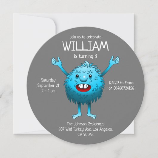 Invitation Carton d'invitation d'anniversaire de monstre mign (Devant)