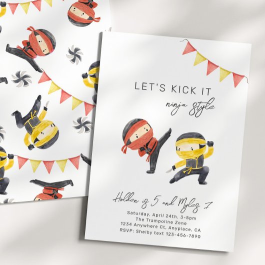 Invitation Carton d'invitation d'anniversaire de ninja rouge