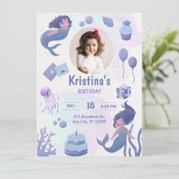 Invitation Carton d'invitation d'anniversaire de sirène à l'a