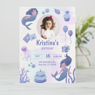Invitation Carton d'invitation d'anniversaire de sirène à l'a