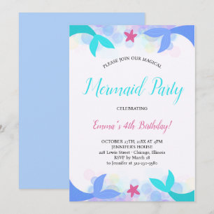 Invitation Carton d'invitation d'anniversaire de sirène magiq